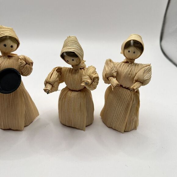 Vintage Cornhusk Doll Lot Of 4 Cast Iron Bonnet 3” - Picture 3 of 7